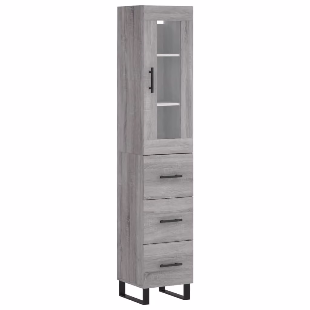 Berkfield Home Grey Sonoma Highboard with Glass Doors and Internal Shelves, W/D/H: 34.5 x 34.5 x 180 cm – 2