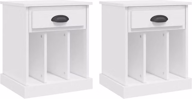Berkfield Home Set of 2 White Bedside Cabinets, W/D/H: 43 x 36 x 50 cm