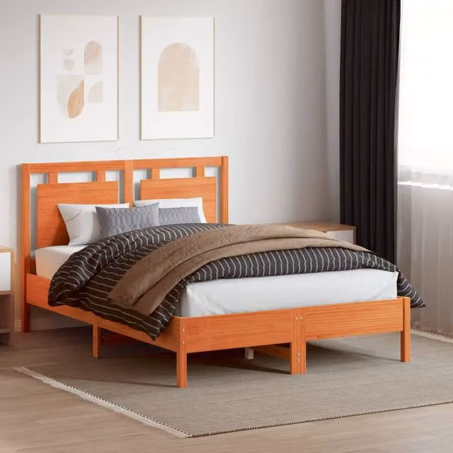 Berkfield Home Solid Wood Pine Headboard in Waxed Brown, 135 cm