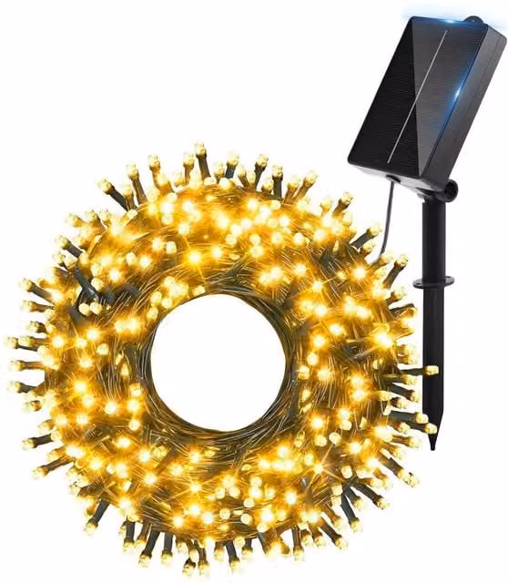 Ollny Warm White Solar String Lights with 200 LEDs, 20m Length, 8 Modes and IP44 Waterproof Rating in Black