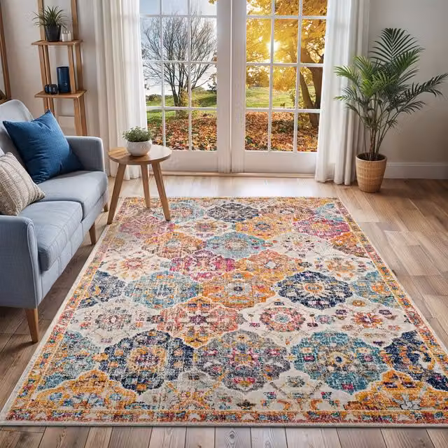 Livabliss Harput Vintage Traditional Boho Rug in Burnt Orange, Beige, Blue and Grey, W: 200 cm, D: 275 cm – 1
