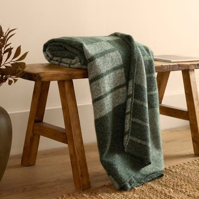 Yard Harlech Woven Reversible Geometric Throw in Green, W: 130 cm, L: 180 cm