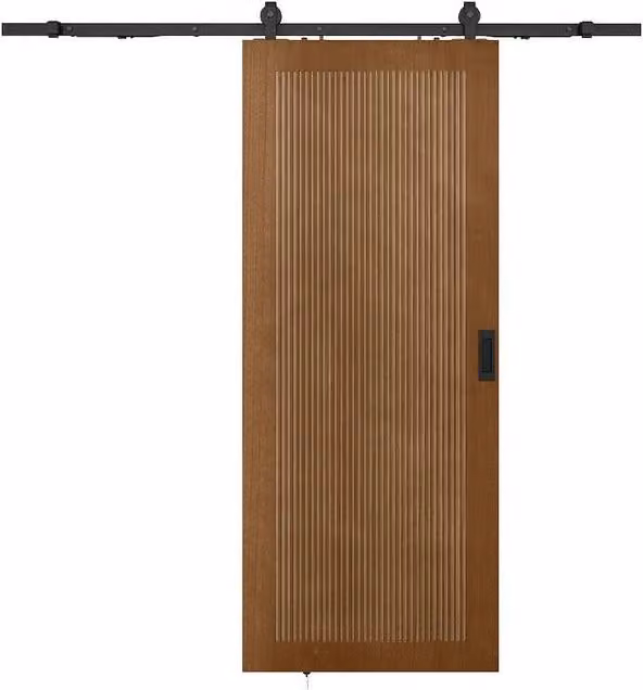 Vente-unique Modern Sliding Flush-Mounted MDF and Walnut Veneer Door in Brown and Black, H: 205 cm, W: 93 cm