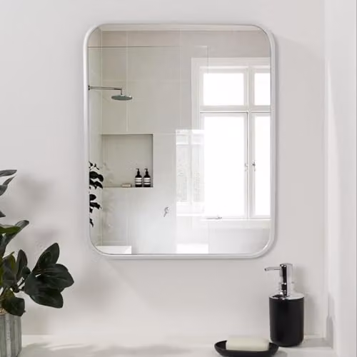 OHS Modern Rectangular Wall Mirror with Metal and Glass Frame in White, W: 57.0 cm, H: 47.5 cm