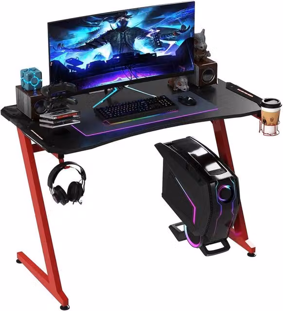 NESTLUNE Black Gaming Desk with Gamepad and Cup Holder, W: 100 cm, D: 15 cm, H: 15 cm – 1