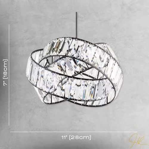 Happy Homewares Modern Three Ring Matte Black Pendant Lighting Shade with Transparent Acrylic Prisms, W: 18 cm, H: 28 cm – 3
