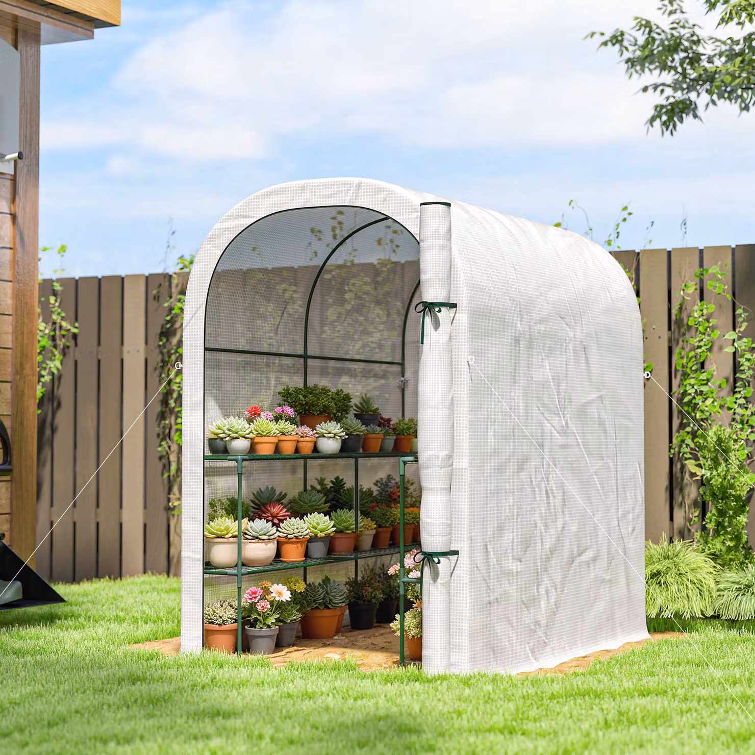 Outsunny White Walk-in Greenhouse with Shelves and Roll-up Door, W/D/H: 123 x 187 x 189 cm – 2
