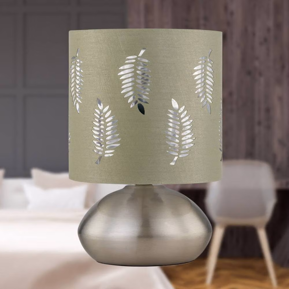 First Choice Lighting Jenson Set of 2 Brushed Chrome Touch Table Lamps with Green Fabric Shades – 4