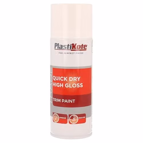 PlastiKote Trade Trim Quick Dry High Gloss Paint, RAL 9016 White, 400 ml