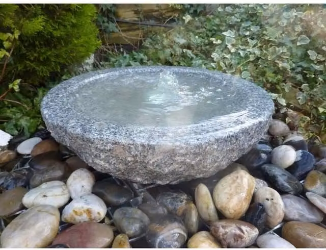 Buttercup Farm Babbling Bowl Grey Granite Water Feature with Pump, Diameter: 60 cm, Height: 15 cm