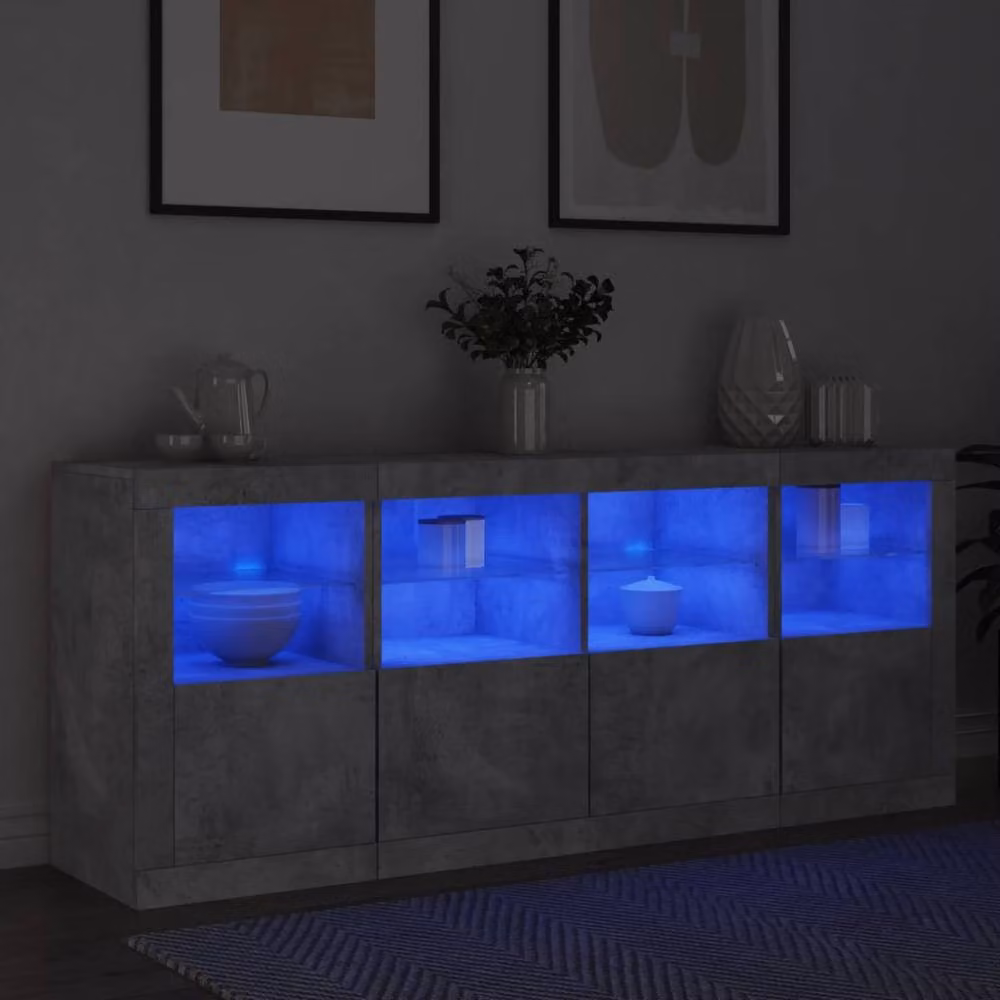 Berkfield Home Modern Sideboard with Integrated LED Lights in Concrete Grey W/D/H: 163 x 37 x 67 cm – 3