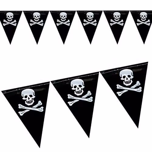 Shatchi Pirate Skull and Crossbones Plastic Bunting Garland for Halloween and Maritime Parties, W/H: 30.48 x 100 cm – 3
