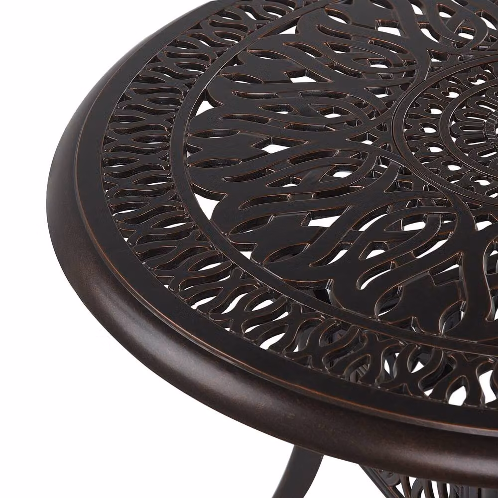Wyld and Coco Brown Vintage Round Aluminium Garden Table, Diameter: 90 cm – 4