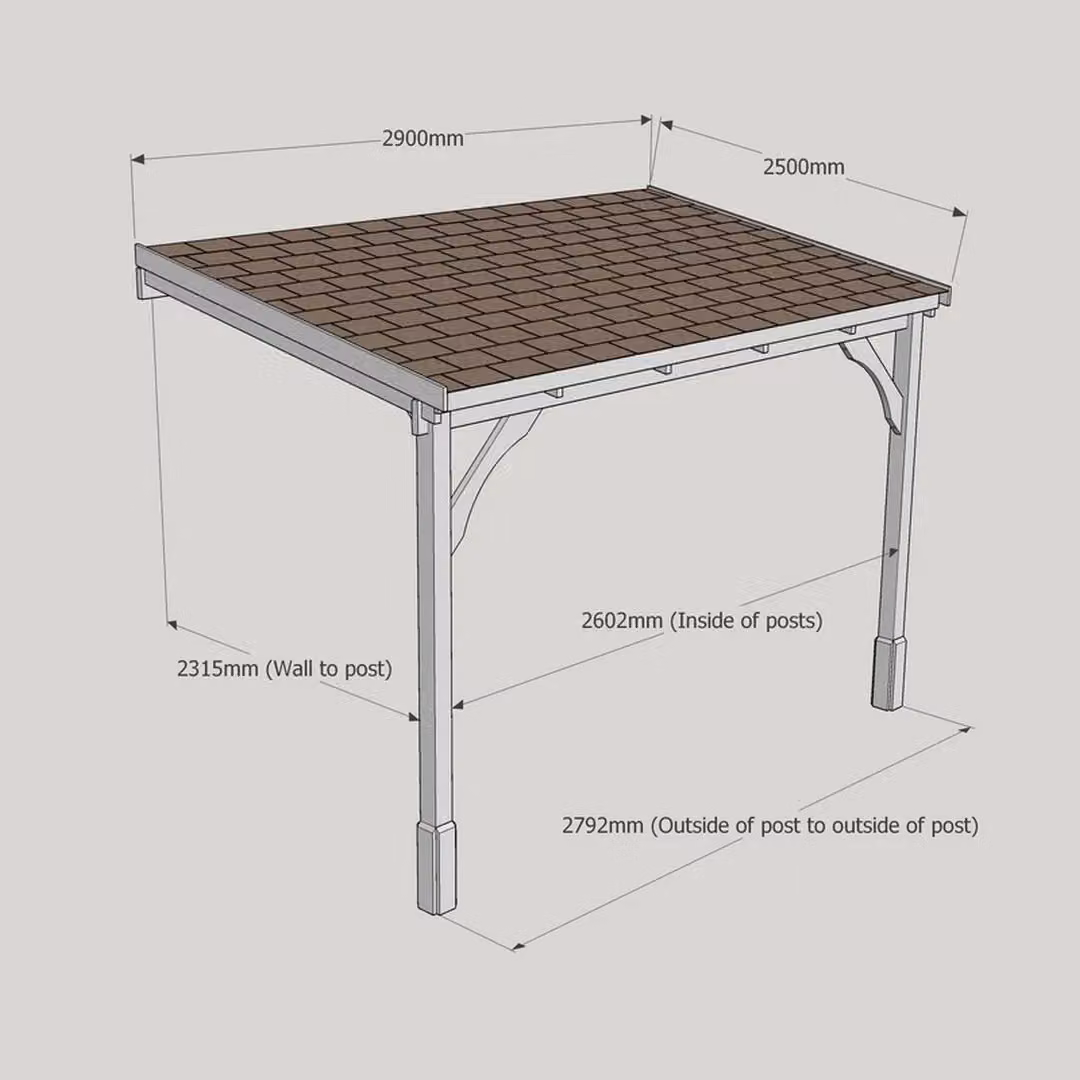 Rutland County Garden Furniture Ltd 2 Post Wooden Lean-to Carport with Bitumen Shingle Roof, Brown and Light Green, W: 290 cm, L: 250 cm, H: 270 cm – 2