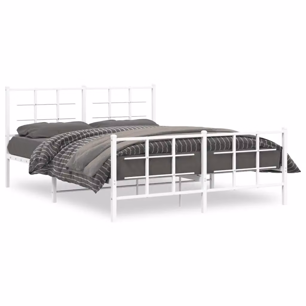 Berkfield Home Metal Bed Frame with Footboard, White, W/D/H: 150 x 200 cm – 2