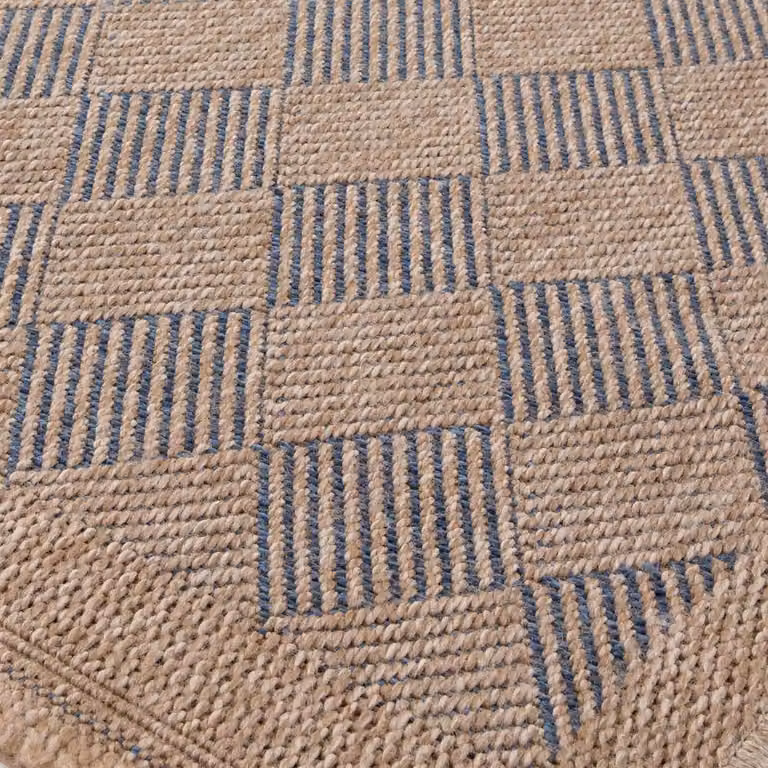 THE RUGS Blue and Beige Jute-Look Diamond Design Outdoor Garden Rug, W: 240 cm, D: 340 cm