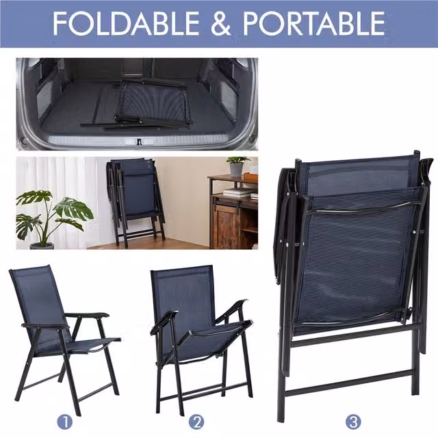 Yaheetech Modern Blue Metal Outdoor Patio Folding Dining Chairs