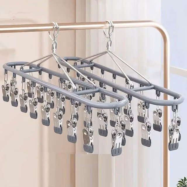 Nordara 2-Pack Sock Dryer and Clothes Drying Hanger with Clips in Grey
