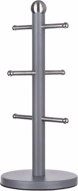 FLAVORA Matt Grey Coated Stainless Steel 6-Cup Freestanding Kitchen Mug Tree