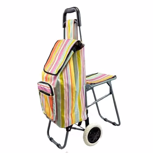 Lifemax Multicolour Leisure Shopping Trolley with Seat, Lightweight and Foldable, W/D/H: 55.0 x 28.0 x 28.0 cm