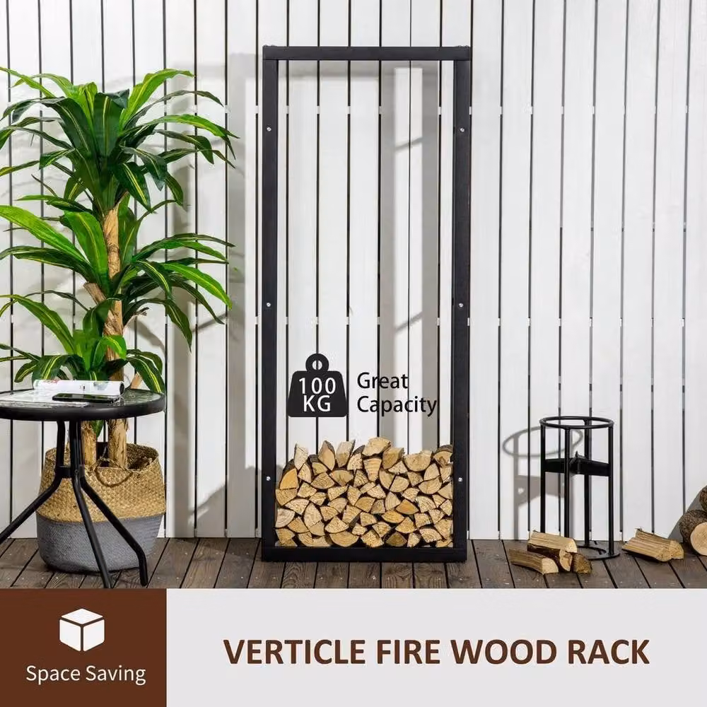 EONLION Metal Firewood Log Holder in Black, W/D/H: 60 x 25 x 150 cm – 3