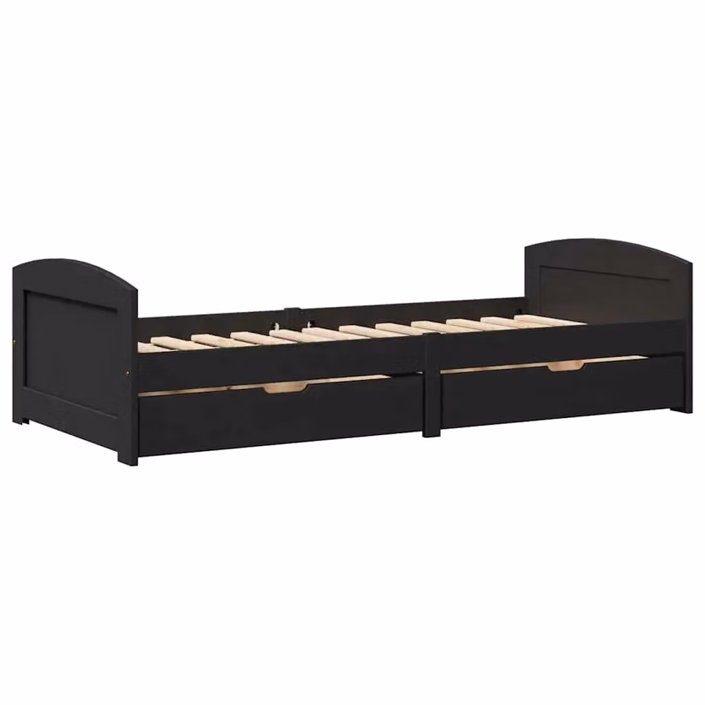 Berkfield Home Rustic Pine Day Bed with 2 Drawers, Black, W/D/H: 90 x 200 cm – 2