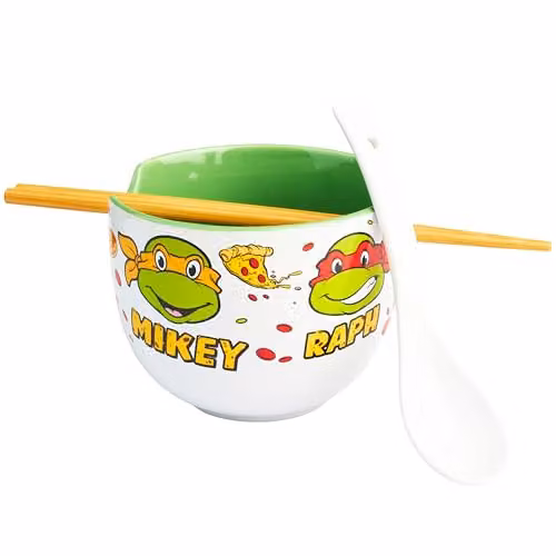 Get Trend Teenage Mutant Ninja Turtles Ramen Bowl Set, Multicolour Ceramic Bowl with Spoon and Bamboo Chopsticks, 600ml