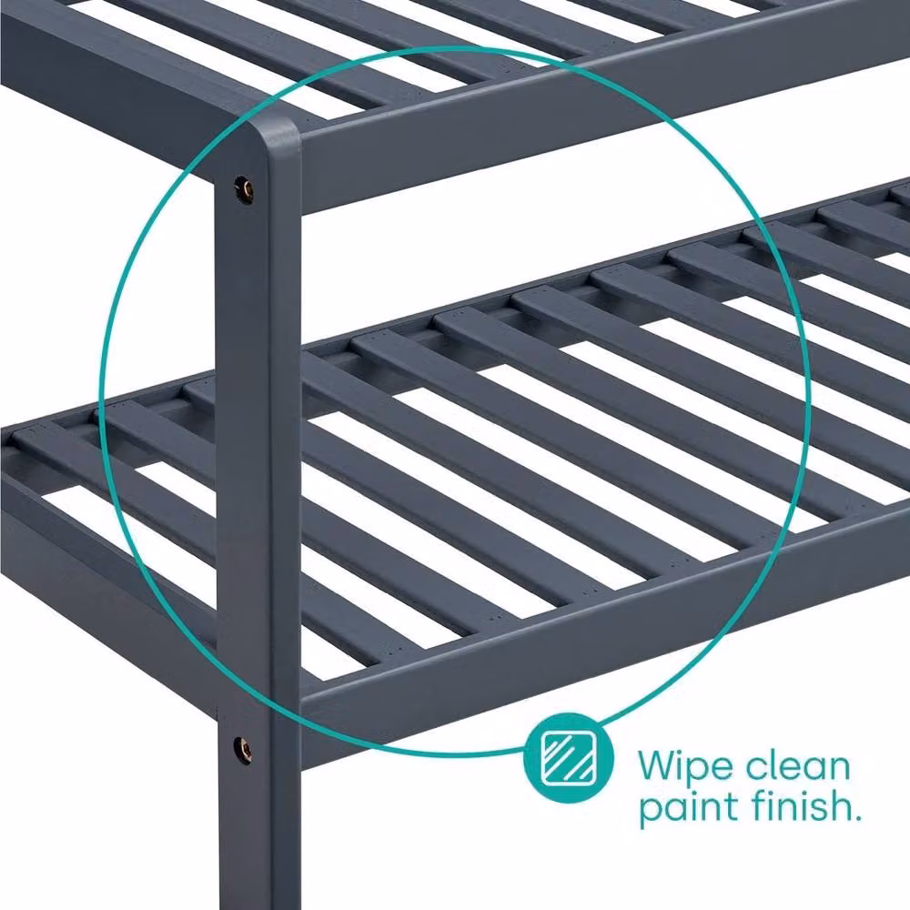 NESTLUNE Grey Bamboo 2 Tier Shoe Rack Storage Bench for Hallway, Bedroom or Bathroom, W: 100 cm, D: 15 cm – 4