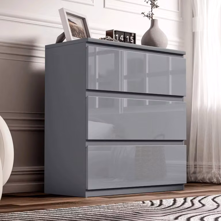 DHS High Gloss 3 Drawer Chest in Grey
