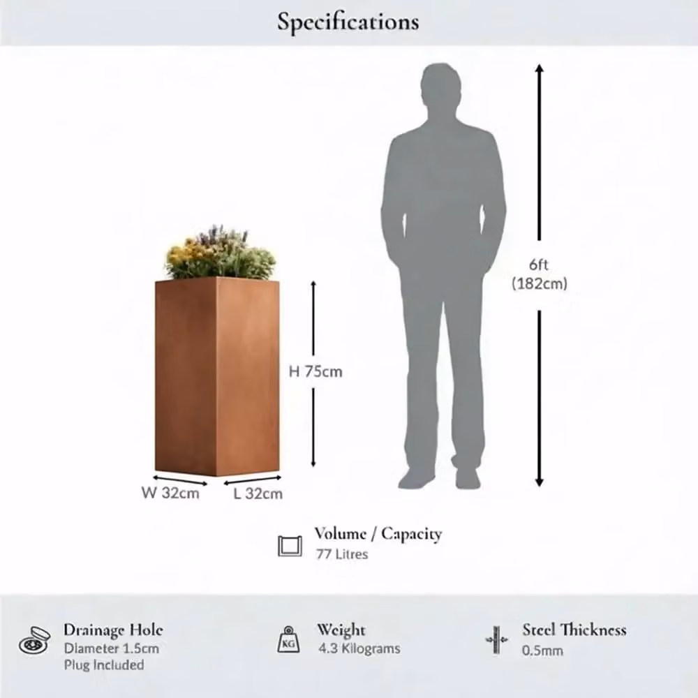Access Garden Products Tall Square Galvanised Steel Planter in Bronze and Brown Finish, Height: 75 cm – 4