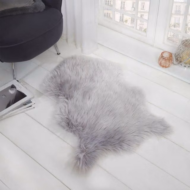 Sienna Grey Faux Fur Sheepskin Fluffy Soft Rug