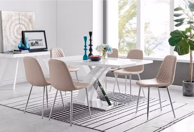 FurnitureboxUK Atlanta Modern High Gloss White Rectangular Dining Table and 6 Corona Silver Chairs Set