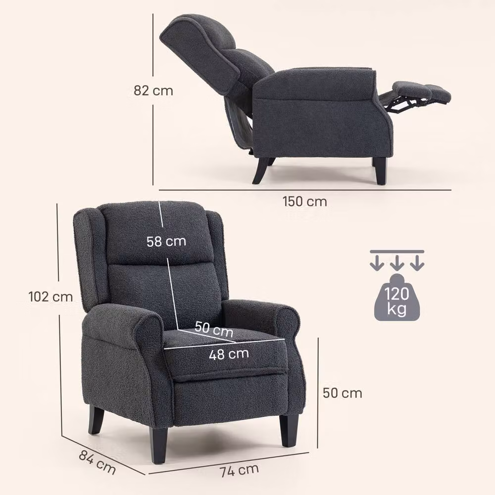 STILVORA Grey Fabric Recliner Armchair with Integrated Footrest and Metal Frame – 4