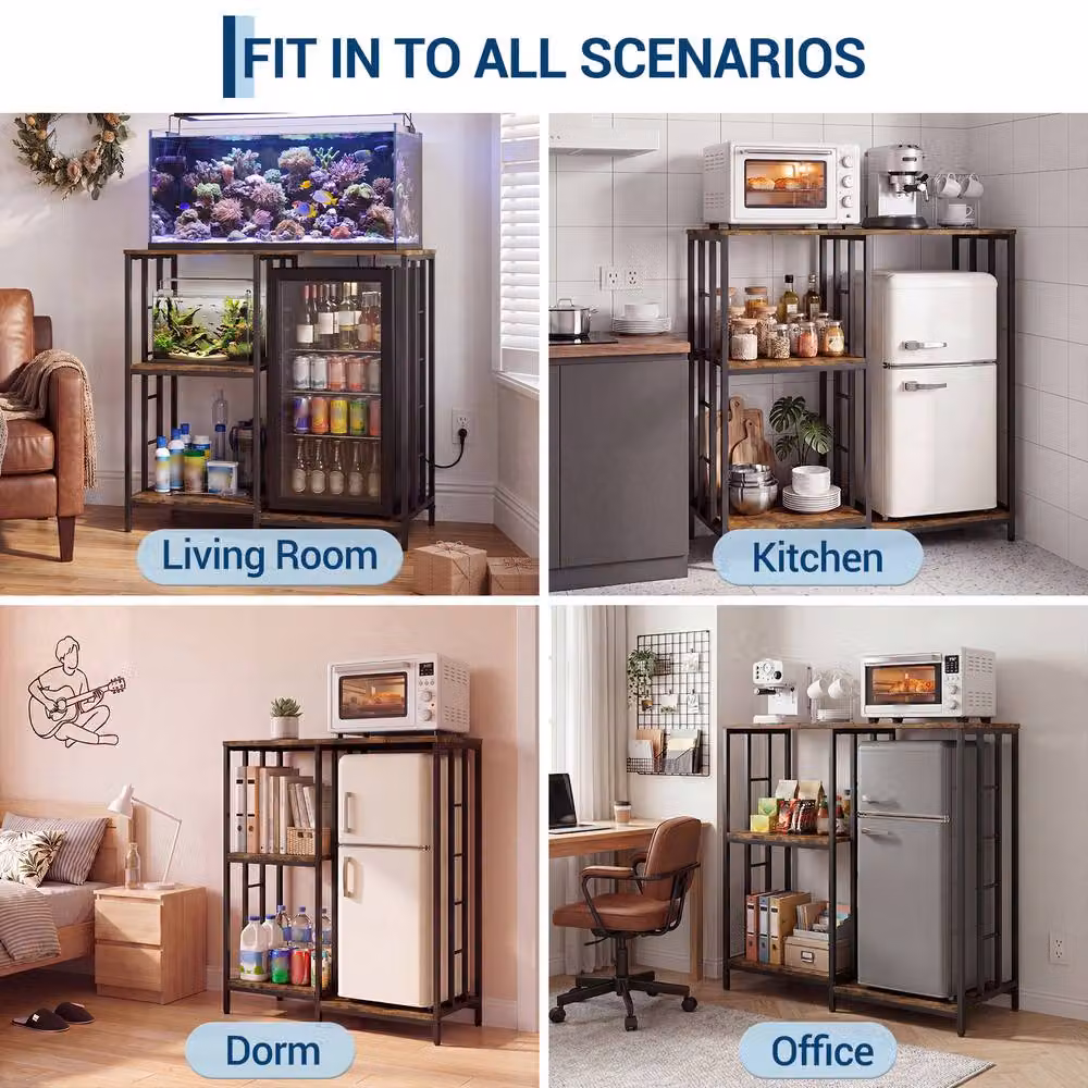 London Boutique 3-Tier Baker's Rack, Brown Coffee Bar and Microwave Stand Kitchen Storage Shelf – 4