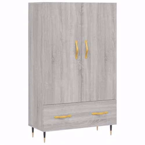 vidaXL Modern Grey Highboard with Hinged Doors and Internal Shelves, W/D/H: 69.5 x 31 x 115 cm