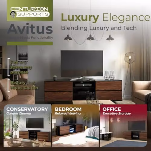 Centurion Avitus Gloss Black TV Stand with 4 Walnut Drawers and 3 Shelves for 32-65 inch LED/LCD/Plasma Screens, W/D/H: 158 x 40 x 48 cm – 3