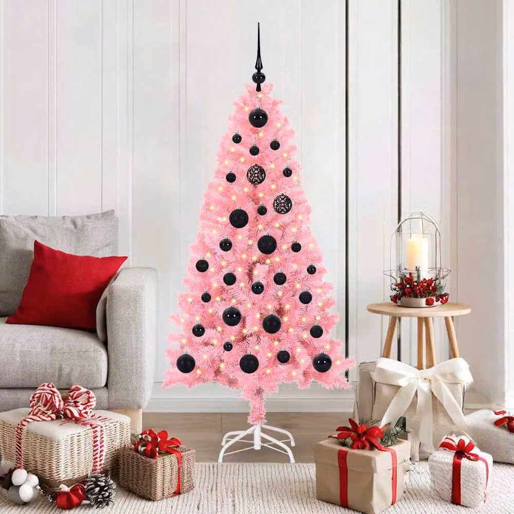 Berkfield Home Lush Pink Christmas Tree with 150 LEDs and Stand, Height: 150 cm – 2