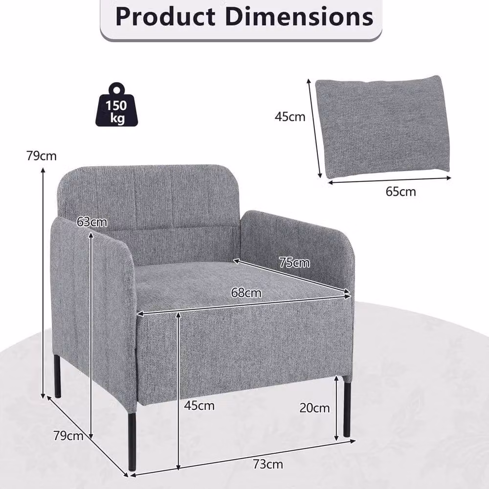 NESTLUNE Grey Fabric Living Room Sofa Chair with Armrests and Cushion – 2
