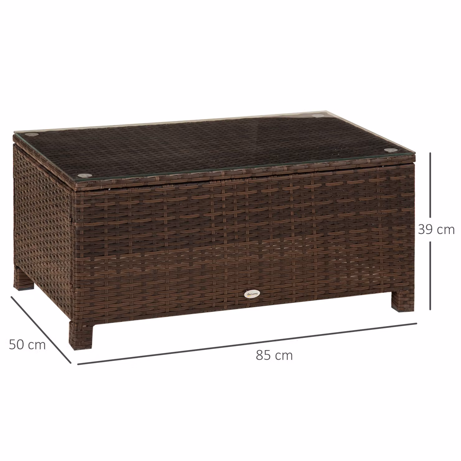 Outsunny Rattan Coffee Table with Tempered Glass Top and Metal Frame, Mix Brown, W/D/H: 85 x 39 x 39 cm – 3