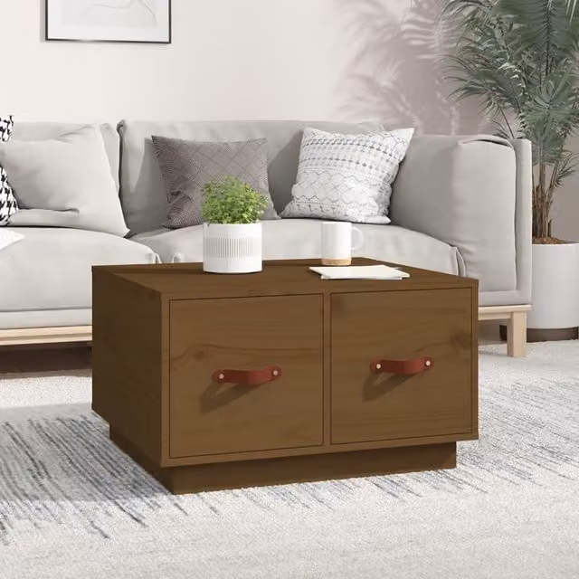 Berkfield Home Rustic Solid Wood Pine Coffee Table, Honey Brown, W: 60 cm, D: 53 cm, H: 35 cm