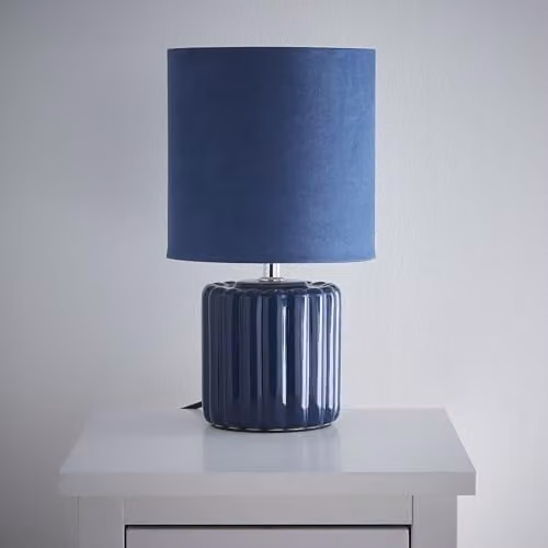 K Living Blue Ceramic Table Lamp with Fabric Shade