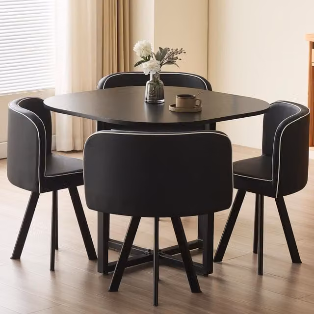 Comfy Living 5 Piece Modern Square Dining Table and Chairs Set in Black