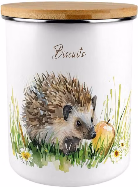 Purely Home Hedgehog and Apple Extra Large Biscuit Tin, Multicoloured Enamel and Ceramic