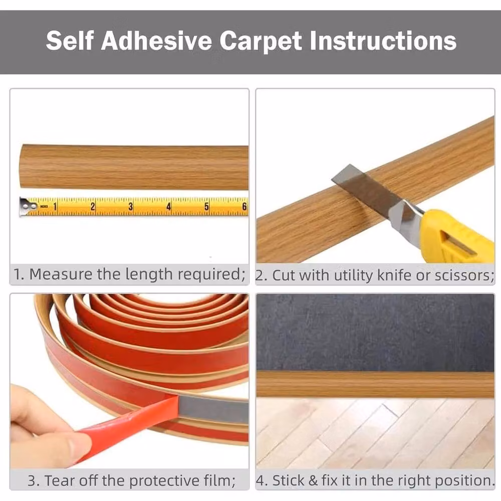 NESTLUNE Brown Self-Adhesive PVC Laminate Carpet Floor Edging Transition Bar, W: 52 cm, H: 5.2 cm – 4