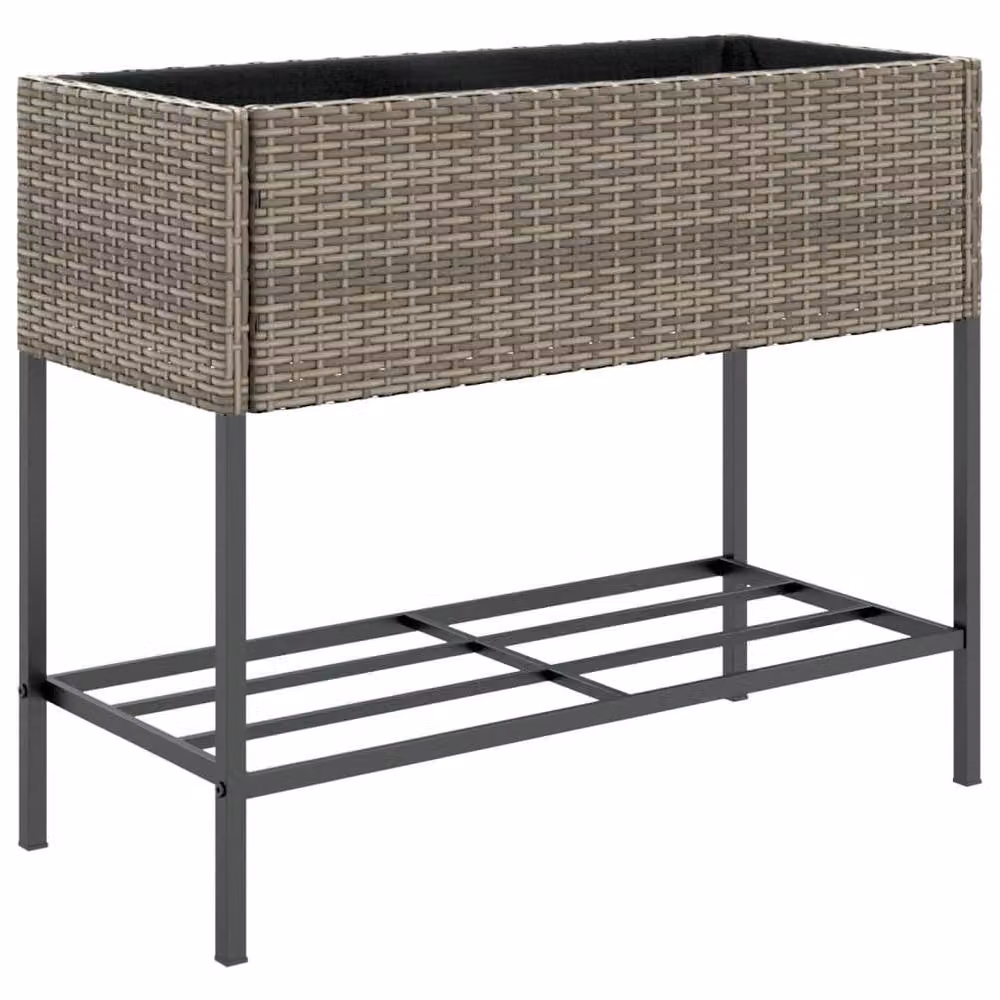 Berkfield Home Garden Planter with Shelf in Grey Poly Rattan – 2
