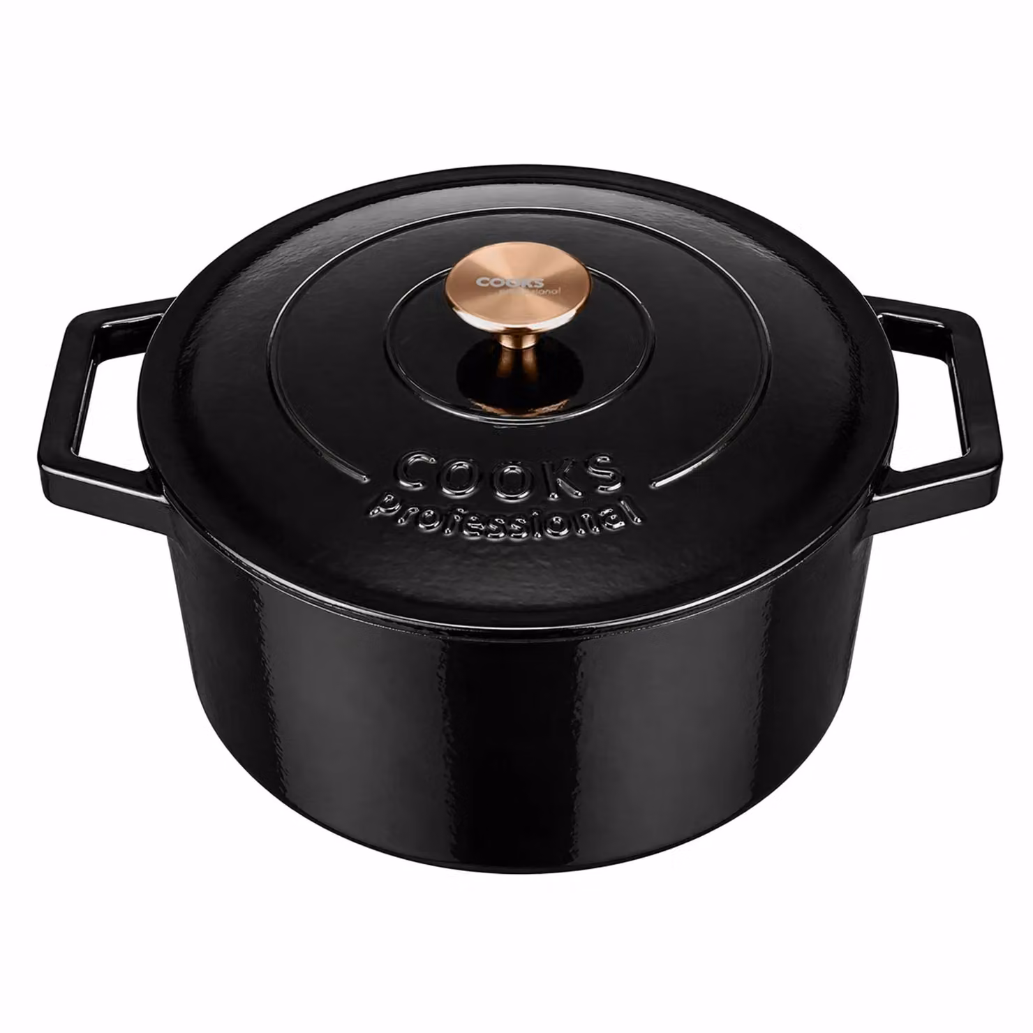 Cooks Professional Set of 3 Black Enamelled Cast Iron Casserole Dishes with Lids, Diameter: 20 cm, 26 cm and 28 cm – 4