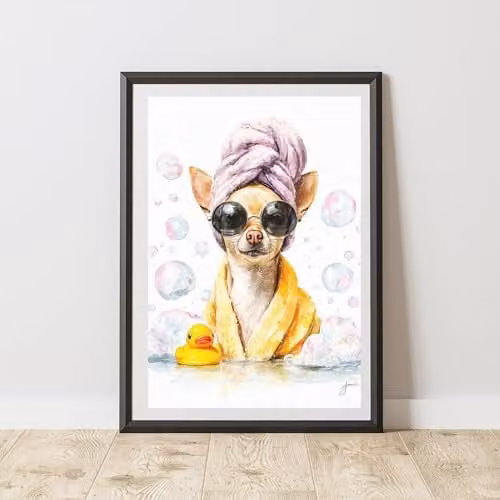 60 Second Makeover Watercolour Chihuahua Animal Print Wall Art Poster, Multicolour, A4