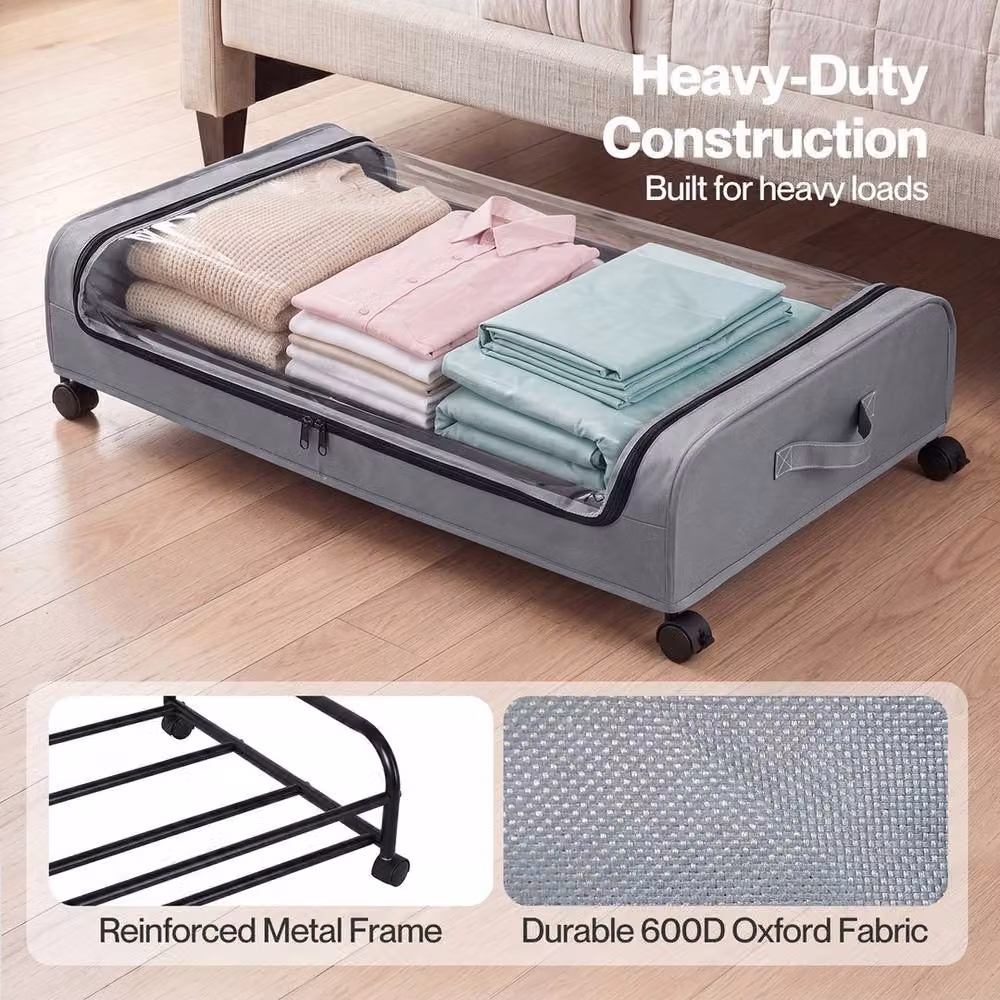 KORVIXA Grey and Transparent Underbed Storage Boxes with Lids – 3