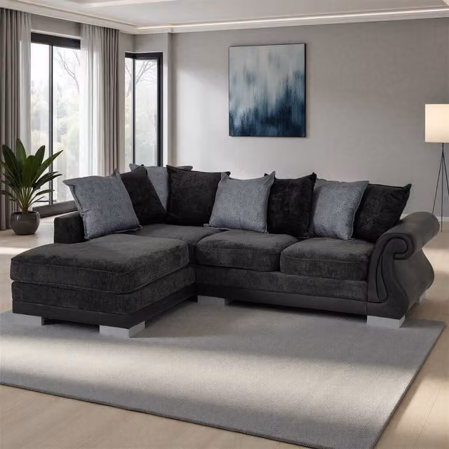 Seconique Elsa Left Hand Corner Sofa in Grey Fabric