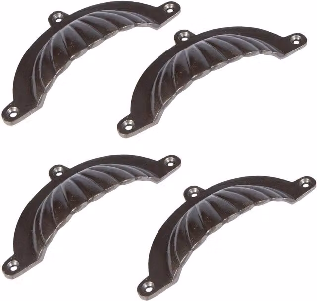 Hammer and Tongs Fluted Cabinet Cup Handle in Raw Iron, Pack of 4, W: 130 mm, H: 60 mm